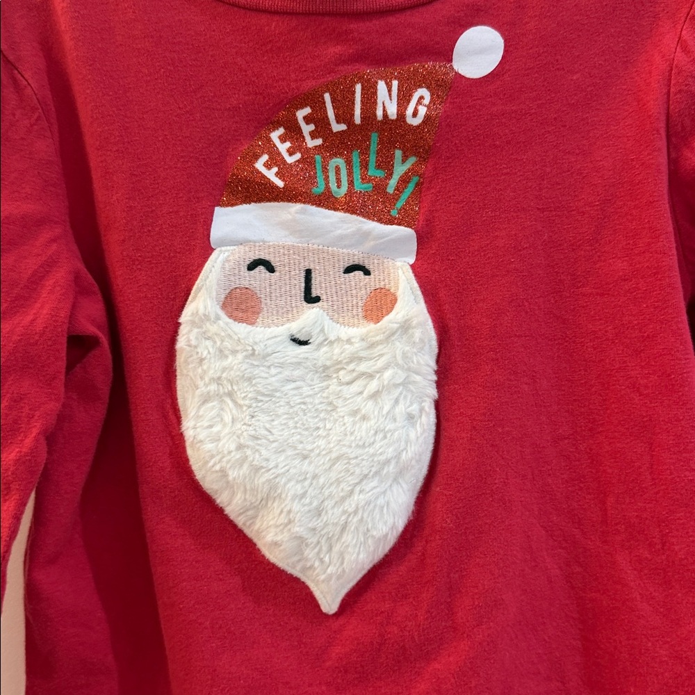 Red Santa Kids Shirt with Plush Beard CottonOn Kids Size 6